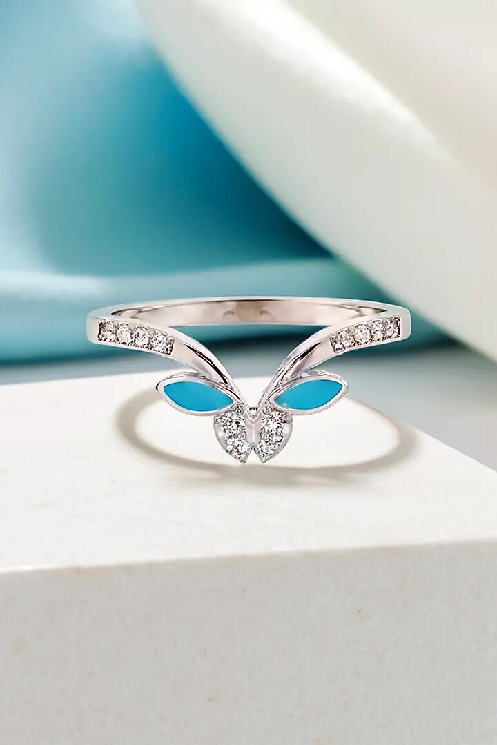 Anti-Tarnish White Finish Diamond Butterfly Ring In Sterling Silver by Lukson at Pernia's Pop Up Shop