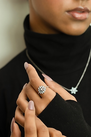 Anti-Tarnish White Finish Lab-Grown Diamond Ring In Sterling Silver by Lukson