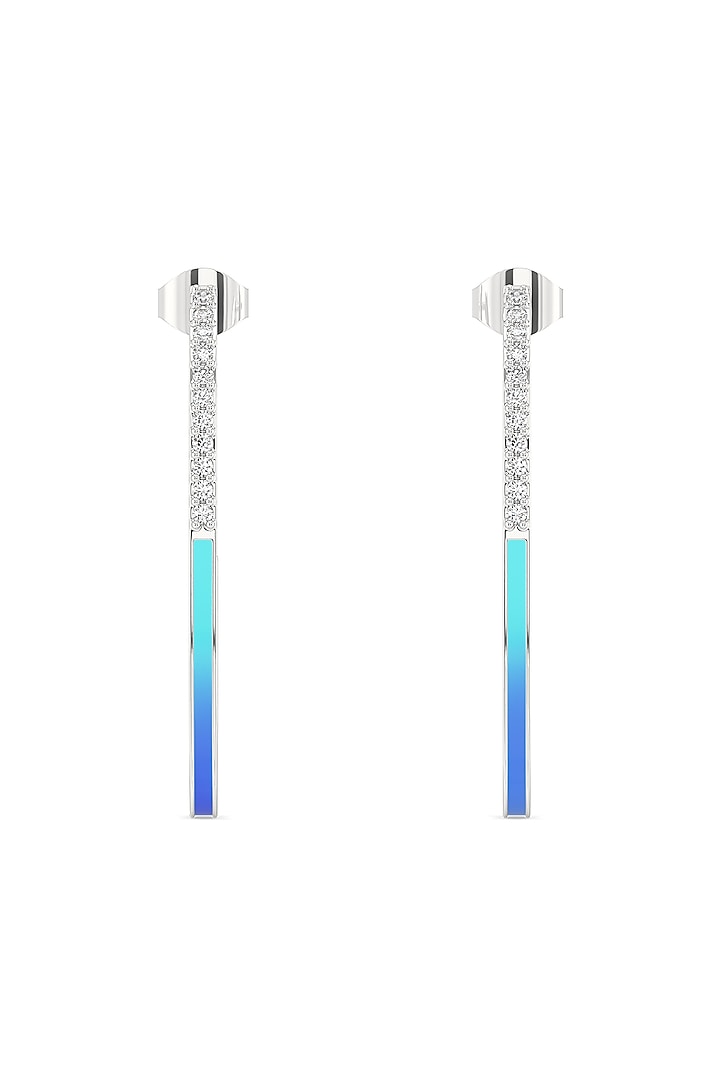 Anti-Tarnish White Finish Diamond Eanameled Hoop Earrings In Sterling Silver by Lukson at Pernia's Pop Up Shop
