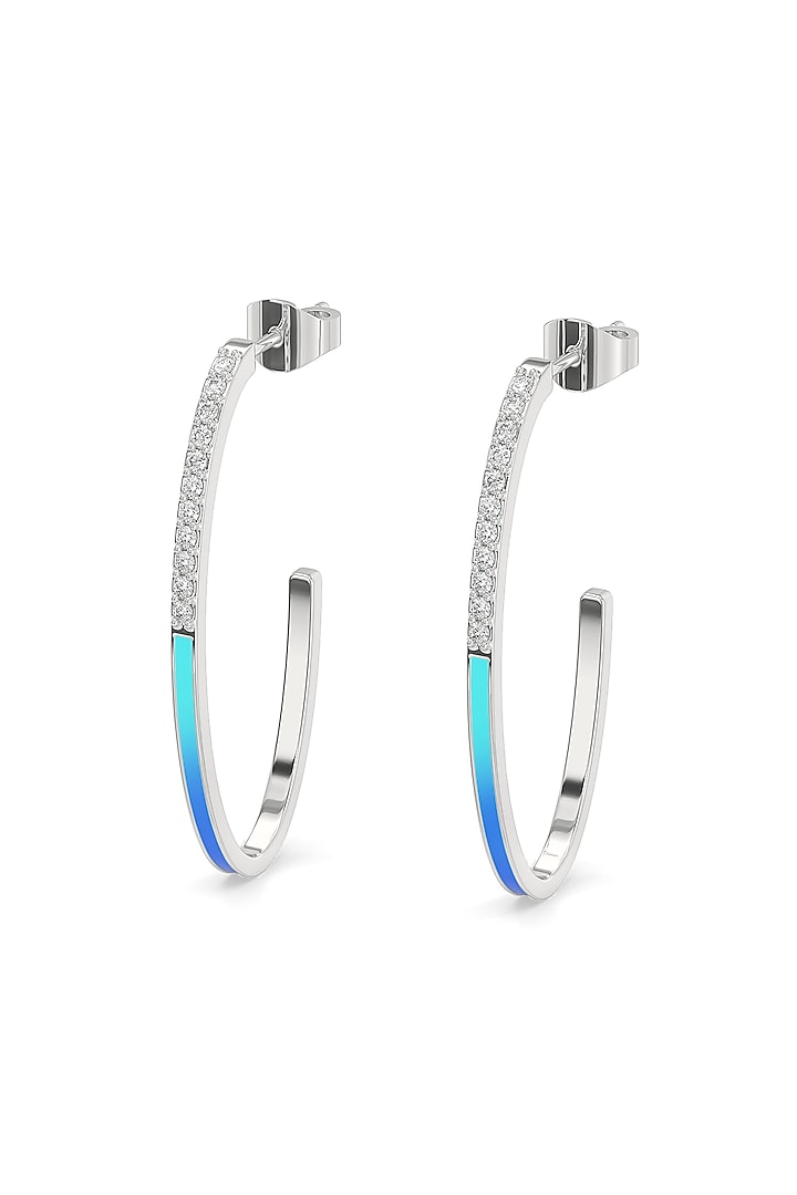 Anti-Tarnish White Finish Diamond Eanameled Hoop Earrings In Sterling Silver by Lukson at Pernia's Pop Up Shop