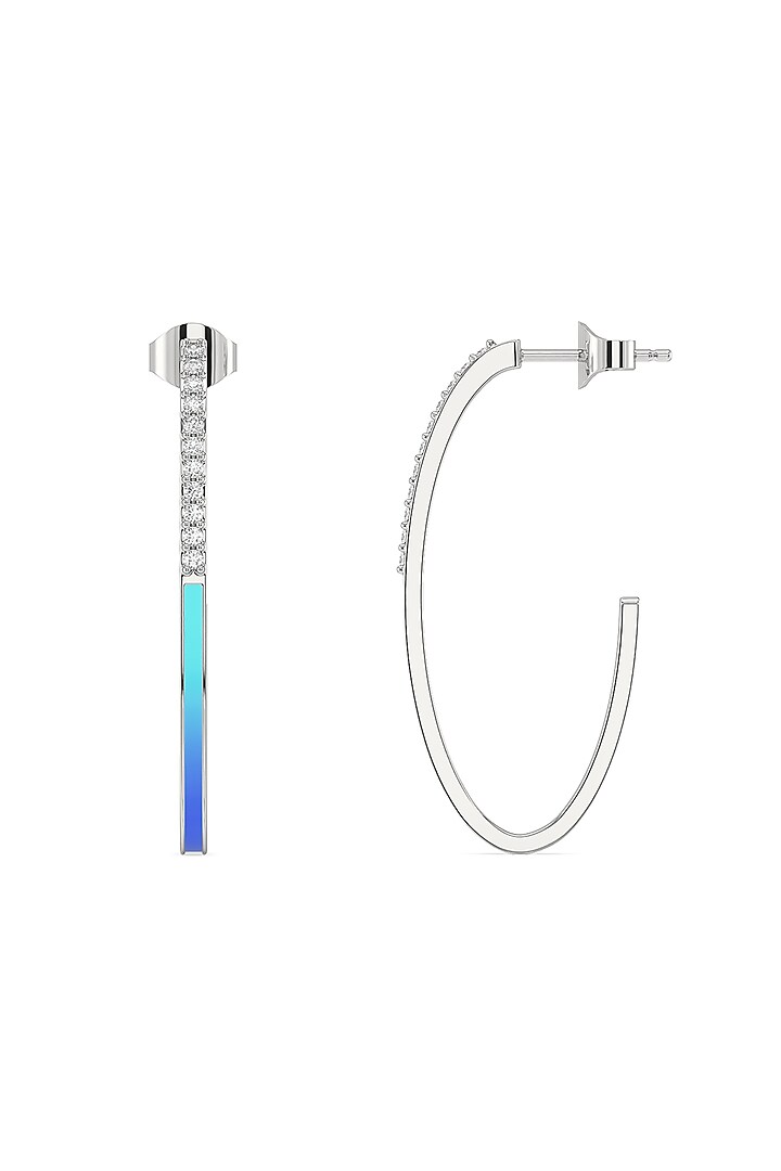 Anti-Tarnish White Finish Diamond Eanameled Hoop Earrings In Sterling Silver by Lukson at Pernia's Pop Up Shop