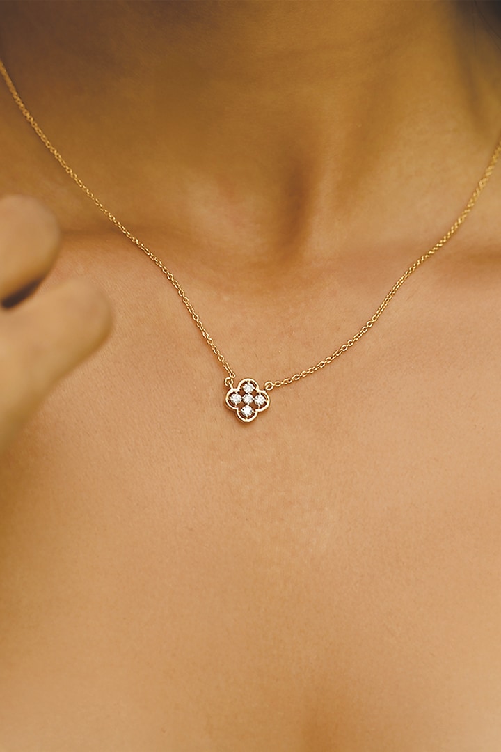 Gold Plated Lab-Grown Diamond Clover Necklace In Sterling Silver by Lukson at Pernia's Pop Up Shop