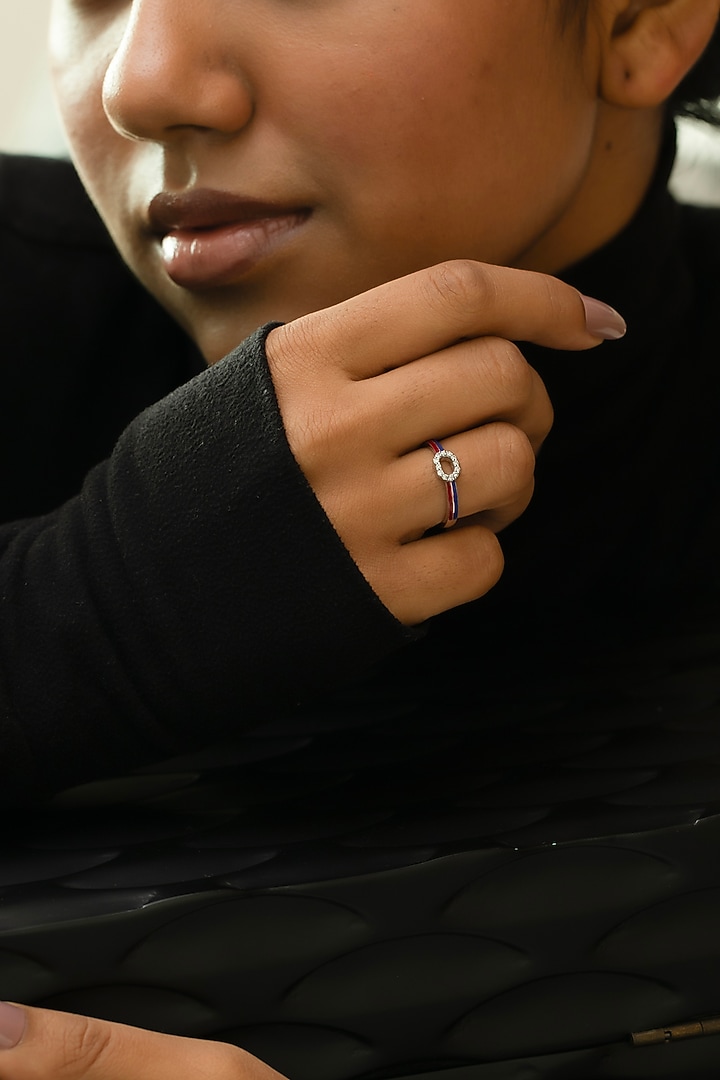 Anti-Tarnish White Finish Diamond Enameled Ring In Sterling Silver by Lukson at Pernia's Pop Up Shop