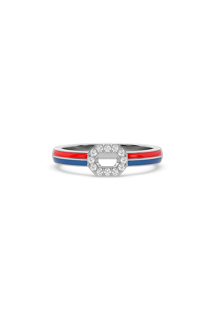Anti-Tarnish White Finish Diamond Enameled Ring In Sterling Silver by Lukson at Pernia's Pop Up Shop