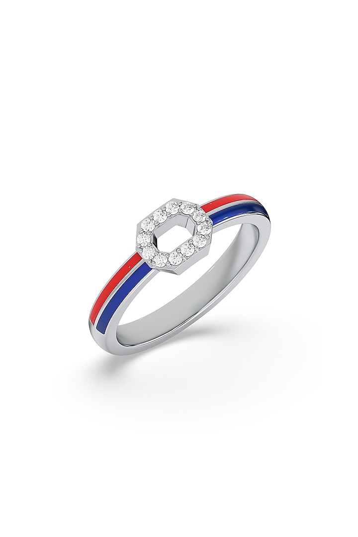 Anti-Tarnish White Finish Diamond Enameled Ring In Sterling Silver by Lukson at Pernia's Pop Up Shop