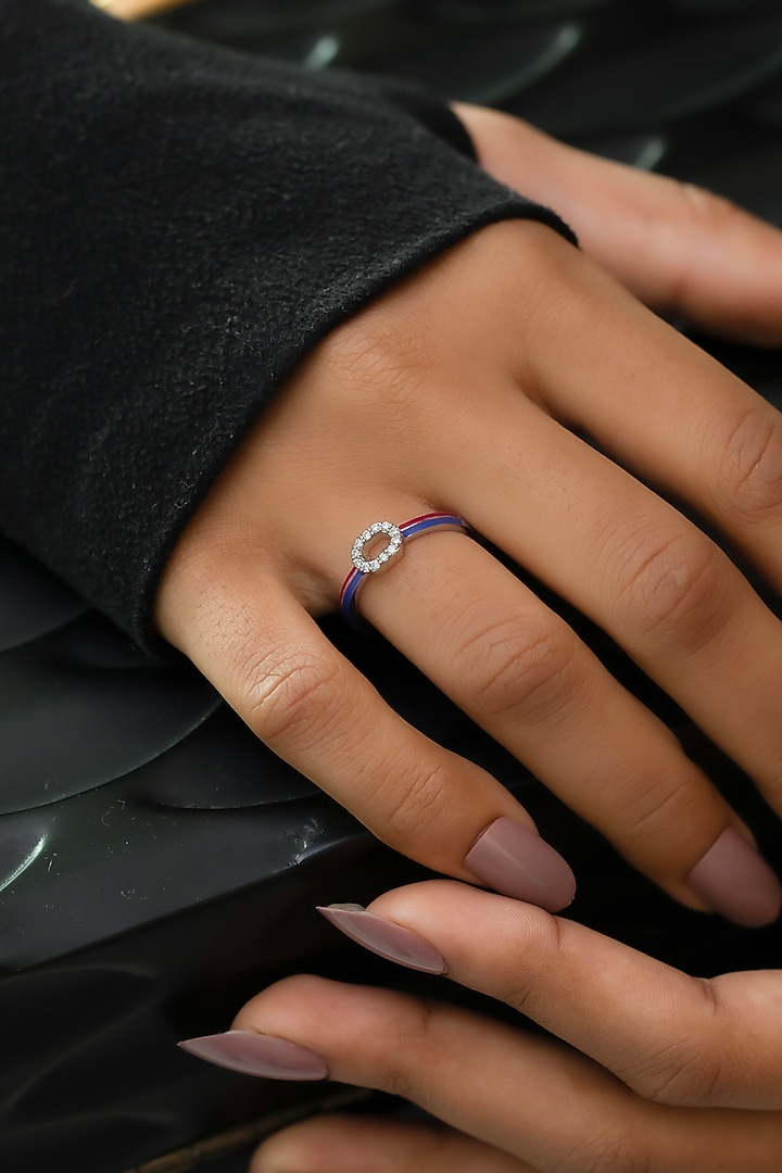 Anti-Tarnish White Finish Diamond Enameled Ring In Sterling Silver by Lukson at Pernia's Pop Up Shop
