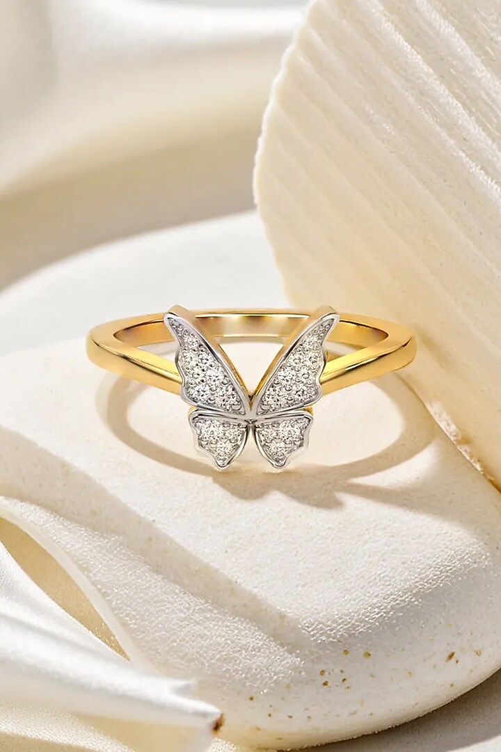 Gold Plated Lab-Grown Diamond Butterfly Ring In Sterling Silver by Lukson at Pernia's Pop Up Shop