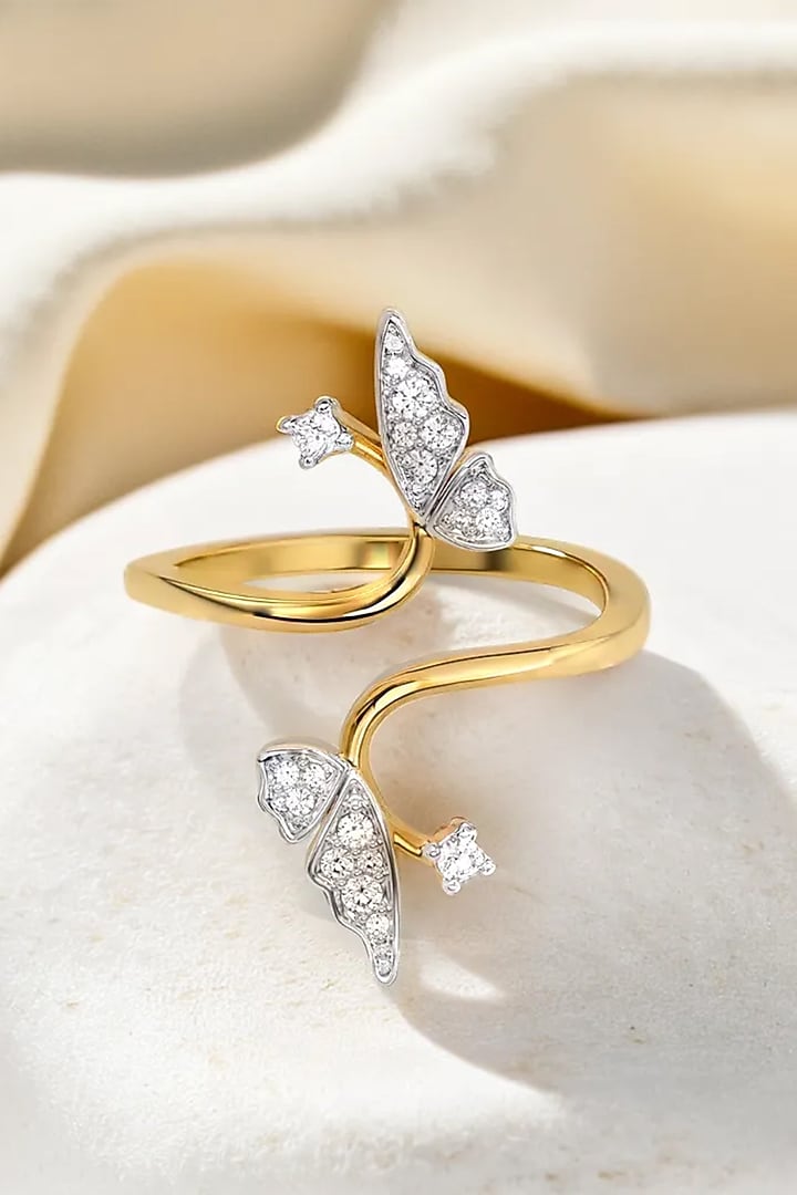 Gold Plated Lab-Grown Diamond Butterfly Ring In Sterling Silver by Lukson at Pernia's Pop Up Shop
