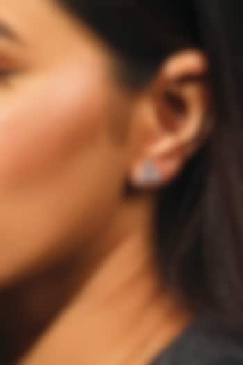 Anti-Tarnish White Finish Diamond Stud Earrings In Sterling Silver by Lukson at Pernia's Pop Up Shop