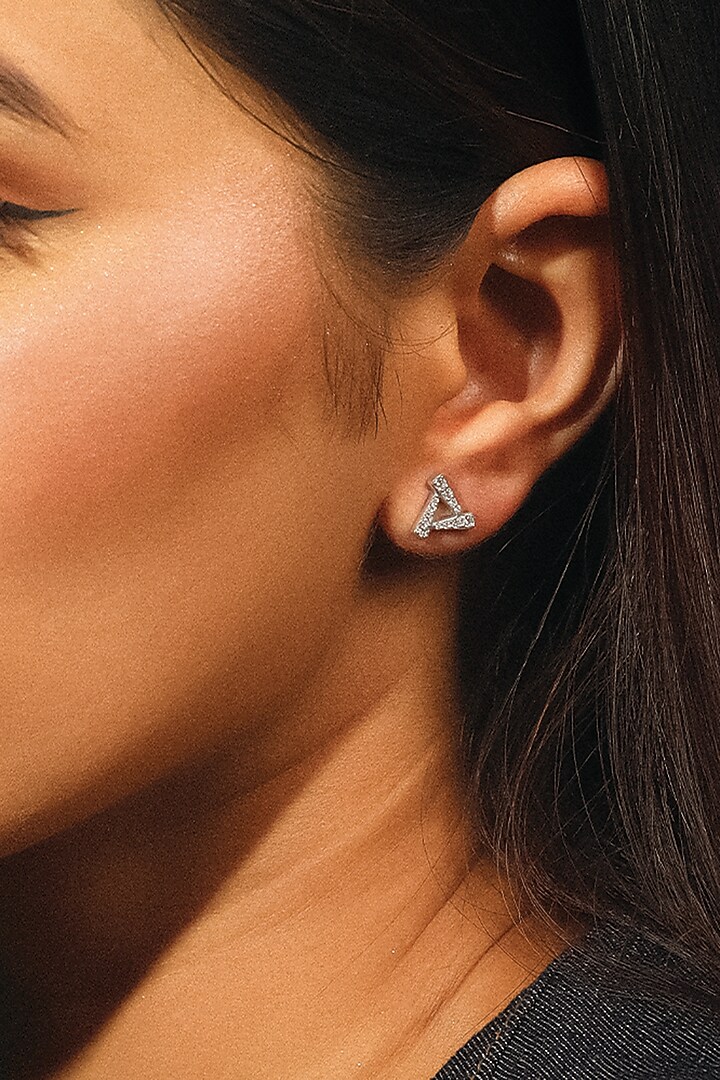 Anti-Tarnish White Finish Diamond Stud Earrings In Sterling Silver by Lukson at Pernia's Pop Up Shop