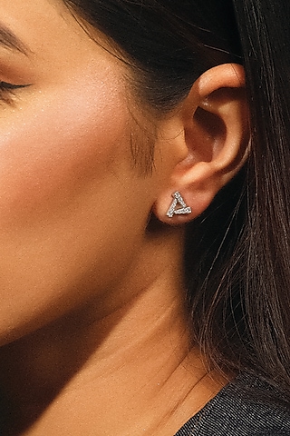 Anti-Tarnish White Finish Diamond Stud Earrings In Sterling Silver by Lukson