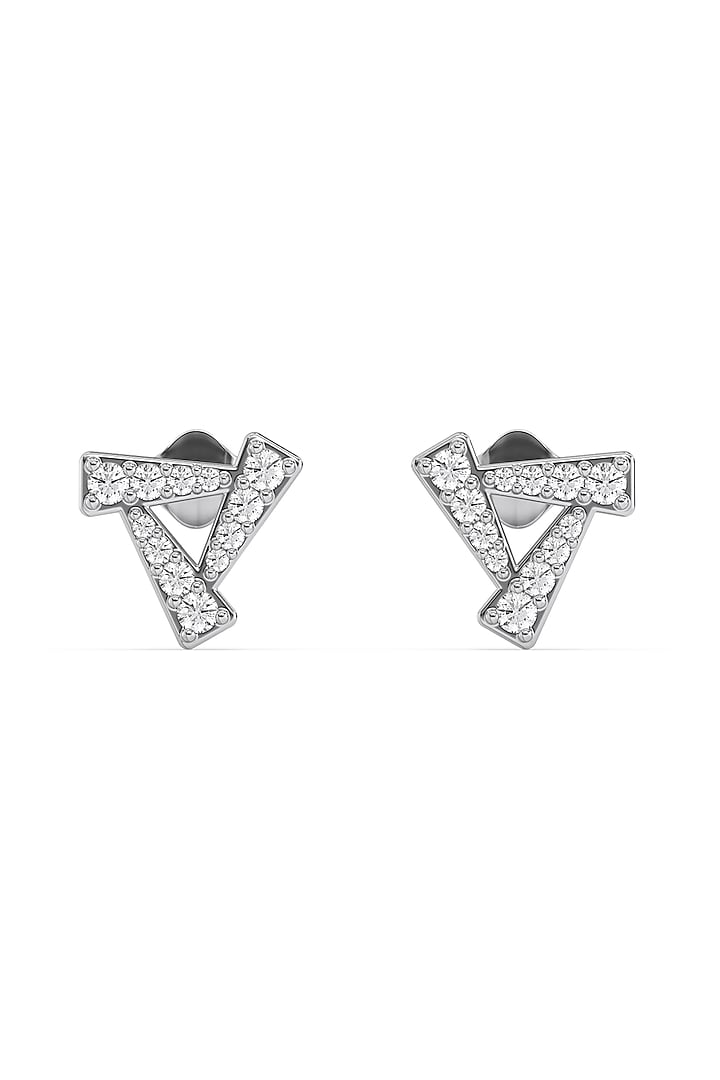 Anti-Tarnish White Finish Diamond Stud Earrings In Sterling Silver by Lukson at Pernia's Pop Up Shop