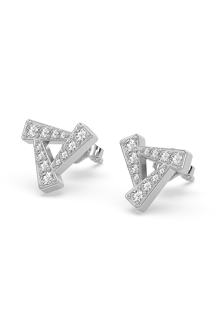 Anti-Tarnish White Finish Diamond Stud Earrings In Sterling Silver by Lukson at Pernia's Pop Up Shop