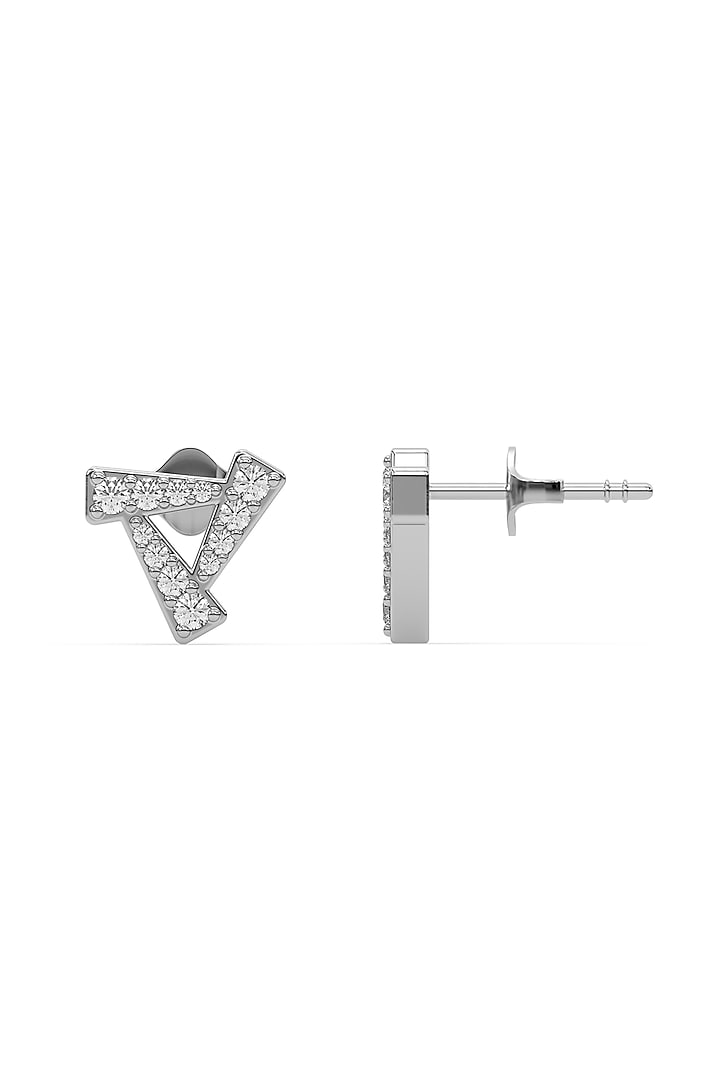 Anti-Tarnish White Finish Diamond Stud Earrings In Sterling Silver by Lukson at Pernia's Pop Up Shop