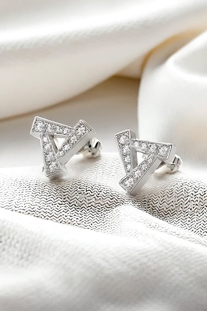 Anti-Tarnish White Finish Diamond Stud Earrings In Sterling Silver by Lukson at Pernia's Pop Up Shop