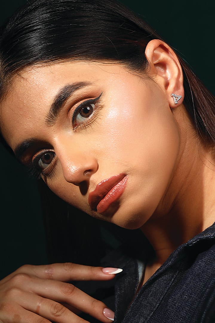 Anti-Tarnish White Finish Diamond Stud Earrings In Sterling Silver by Lukson at Pernia's Pop Up Shop