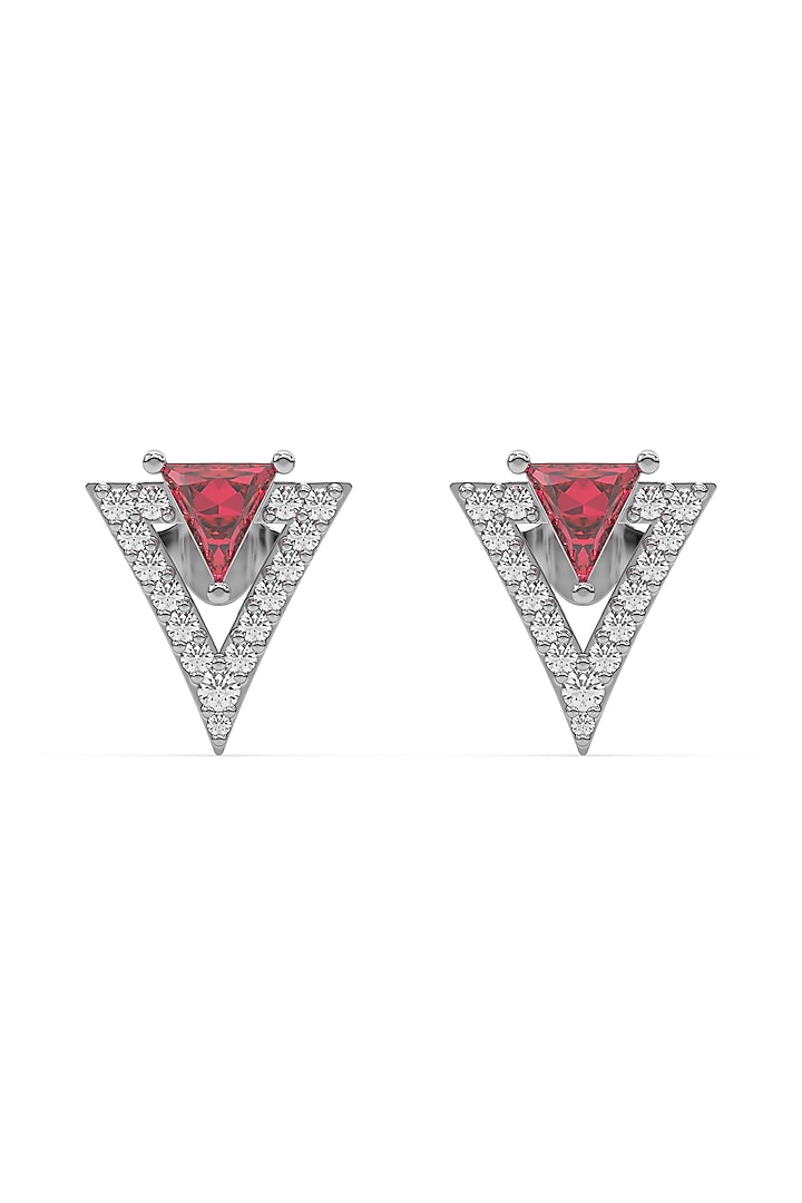 Anti-Tarnish White Finish Diamond & Ruby Stud Earrings In Sterling Silver by Lukson at Pernia's Pop Up Shop