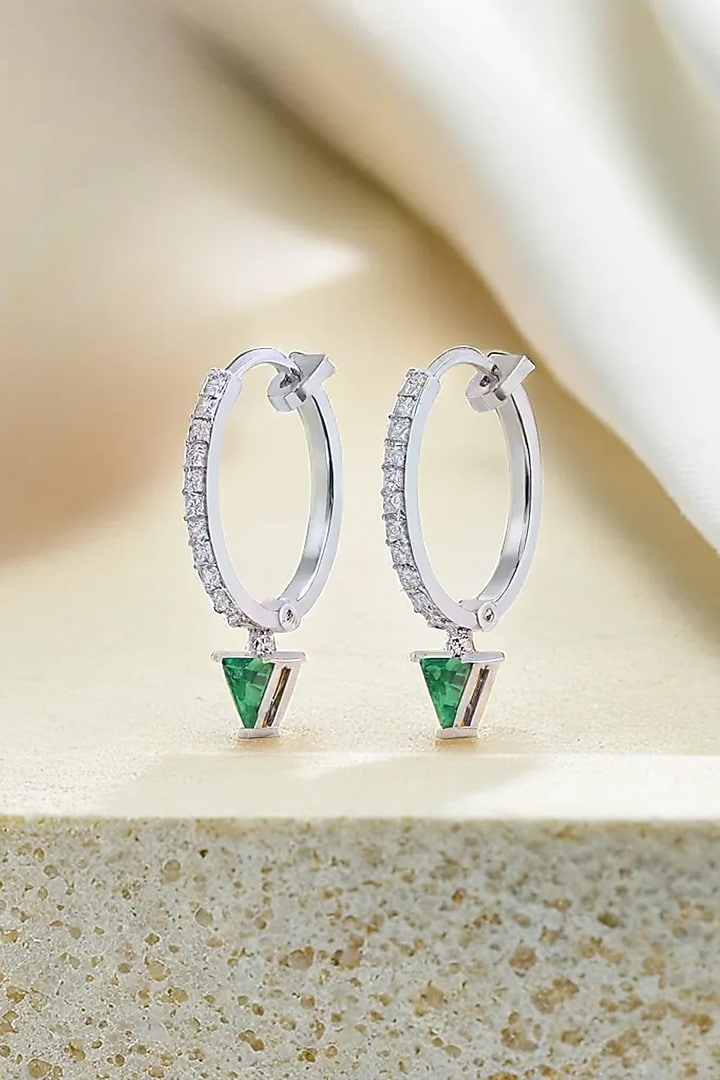 Anti-Tarnish White Finish Diamond Huggie Earrings In Sterling Silver by Lukson at Pernia's Pop Up Shop