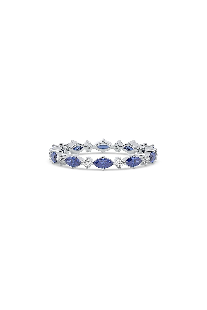 Anti-Tarnish White Finish Diamond & Sapphire Ring In Sterling Silver by Lukson at Pernia's Pop Up Shop