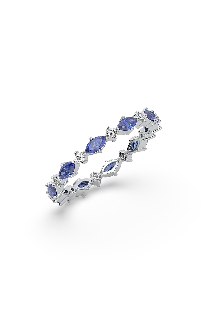 Anti-Tarnish White Finish Diamond & Sapphire Ring In Sterling Silver by Lukson at Pernia's Pop Up Shop