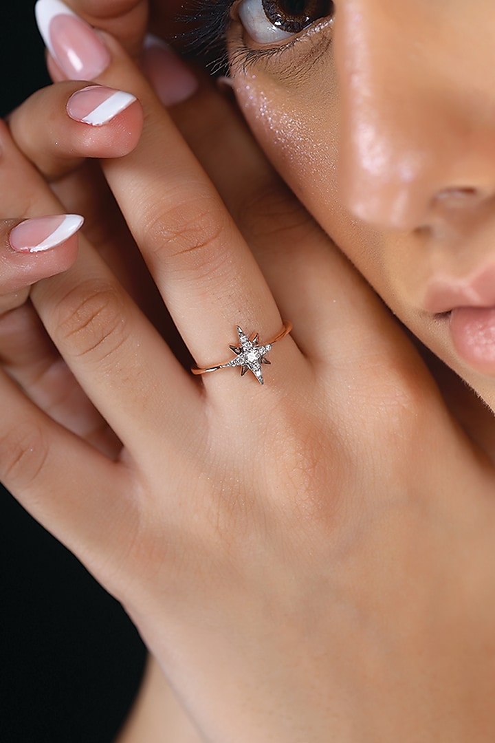 Rose Gold Plated Lab-Grown Diamond North Star Ring In Sterling Silver by Lukson at Pernia's Pop Up Shop