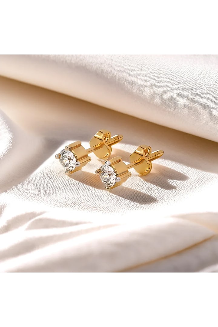 Gold Plated Solitaire Diamond Stud Earrings by Lukson at Pernia's Pop Up Shop