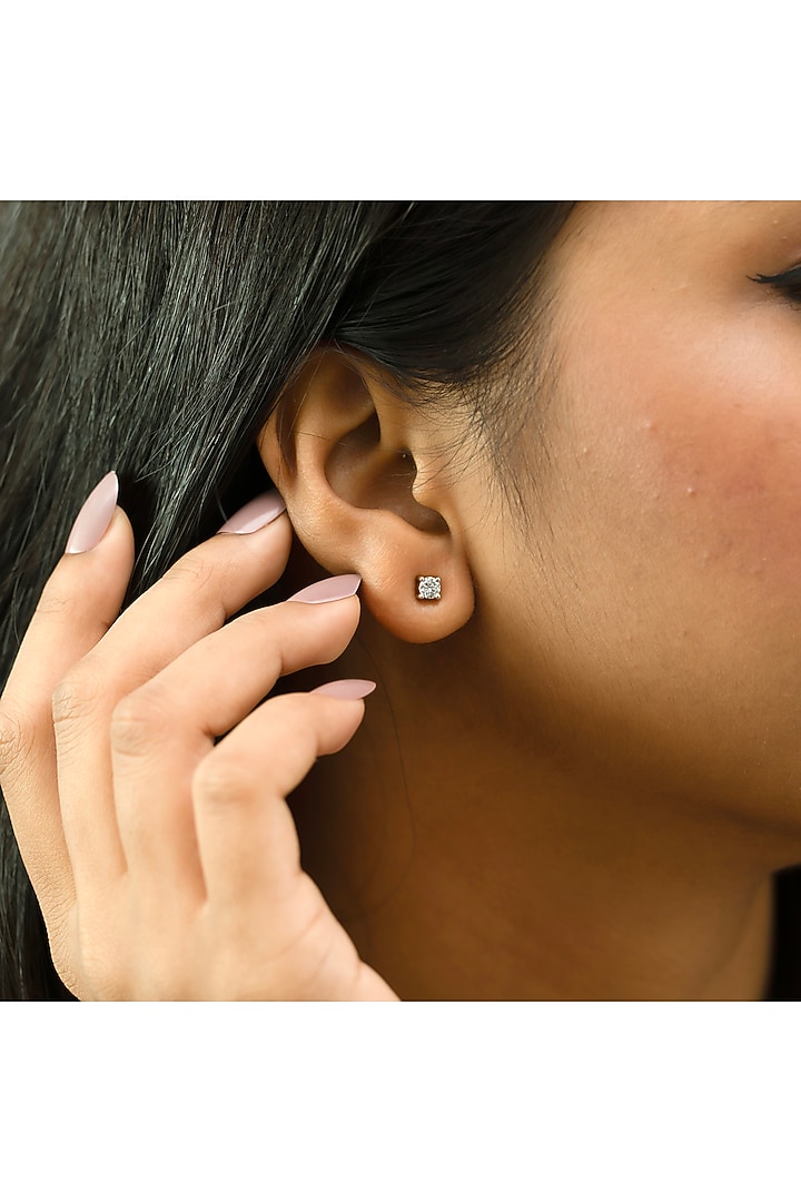 Gold Plated Solitaire Diamond Stud Earrings by Lukson at Pernia's Pop Up Shop