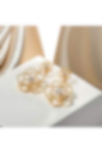 Gold Finish Diamond Floral Drop Earrings by Lukson at Pernia's Pop Up Shop