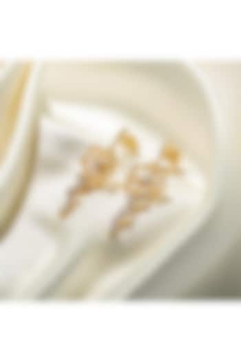 Gold Finish Diamond Floral Dewdrop Earrings by Lukson at Pernia's Pop Up Shop