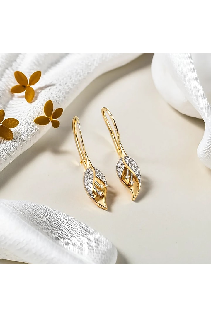 Gold Finish Diamond Floral Dewdrop Earrings by Lukson at Pernia's Pop Up Shop