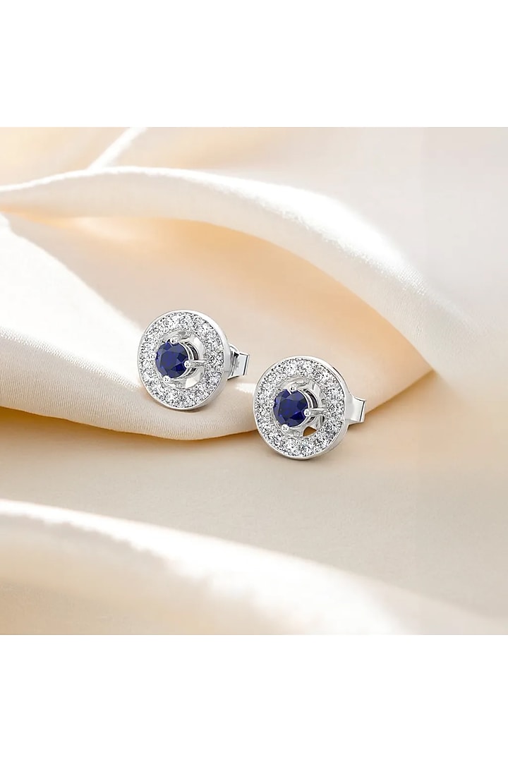 Silver Finish Diamond Stud Earrings In Sterling Silver by Lukson at Pernia's Pop Up Shop