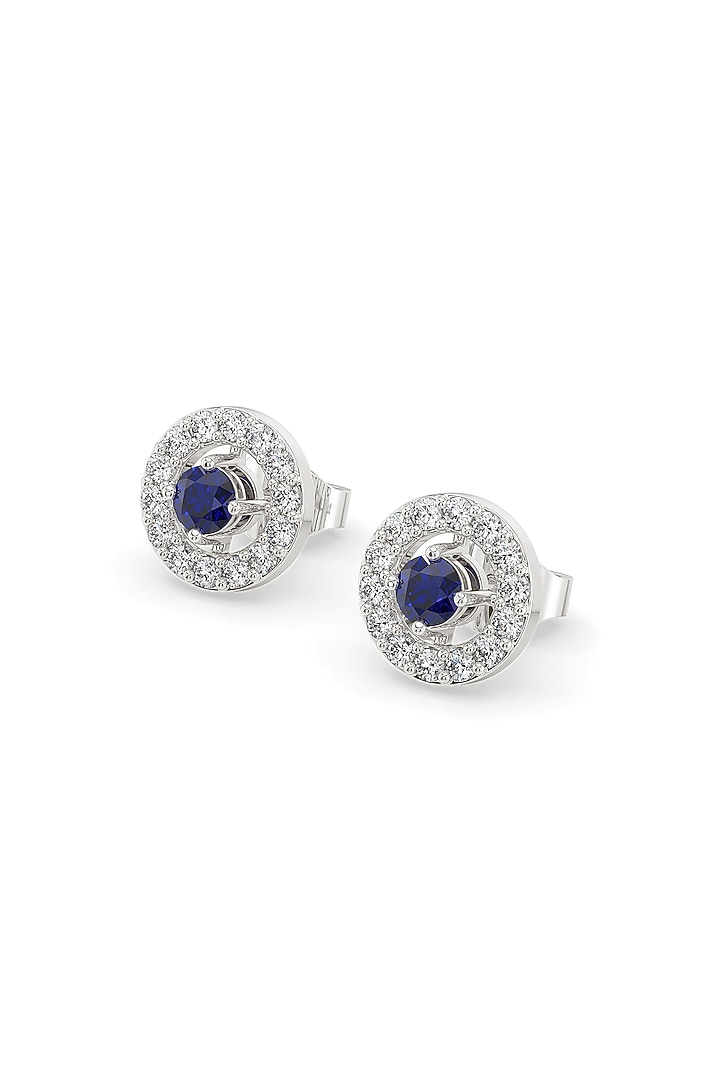 Silver Finish Diamond Stud Earrings In Sterling Silver by Lukson at Pernia's Pop Up Shop
