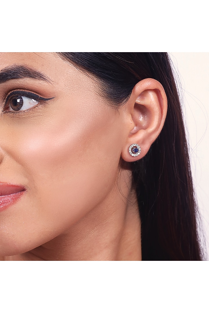 Silver Finish Diamond Stud Earrings In Sterling Silver by Lukson at Pernia's Pop Up Shop