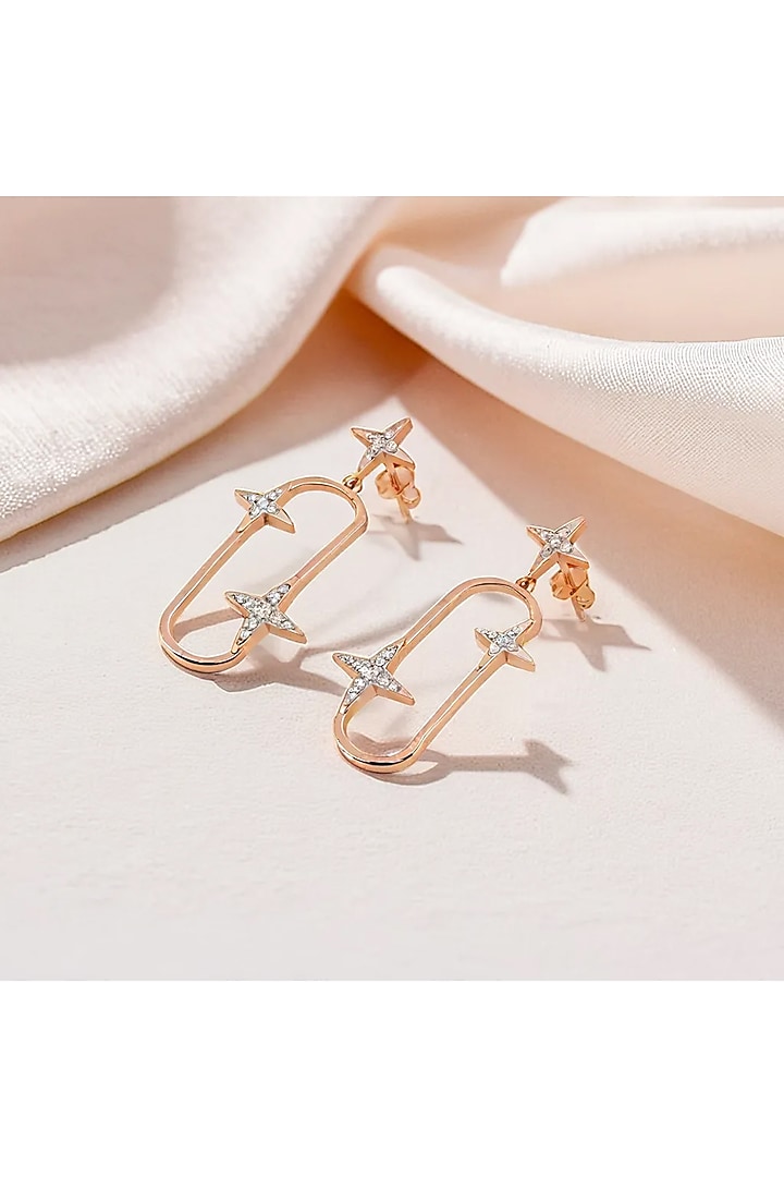 Rose Gold Finish Diamond Shooting Star Drop Earrings by Lukson at Pernia's Pop Up Shop