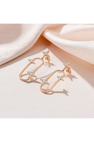 Rose Gold Finish Diamond Shooting Star Drop Earrings by Lukson