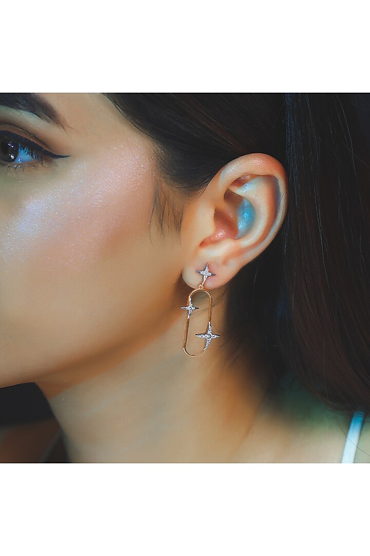 Rose Gold Finish Diamond Shooting Star Drop Earrings by Lukson at Pernia's Pop Up Shop