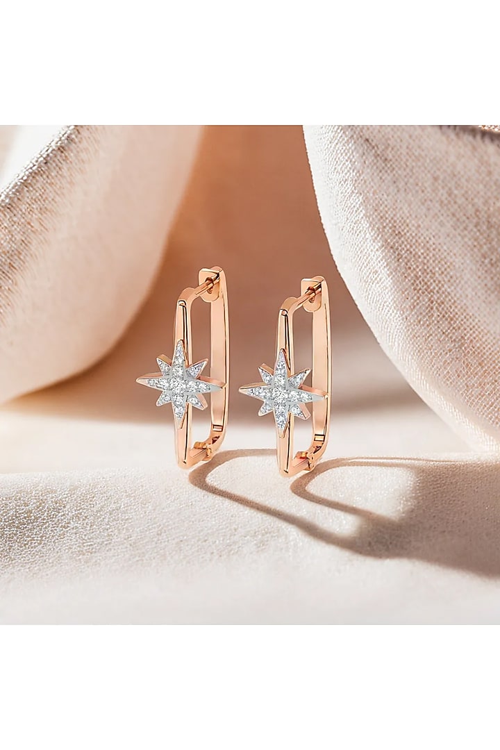 Rose Gold Finish Diamond Northstar Huggie Earrings by Lukson at Pernia's Pop Up Shop