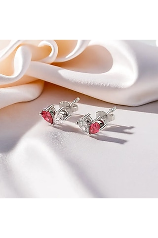 Silver Finish Pear Toi-Moi Diamond Stud Earrings In Sterling Silver by Lukson