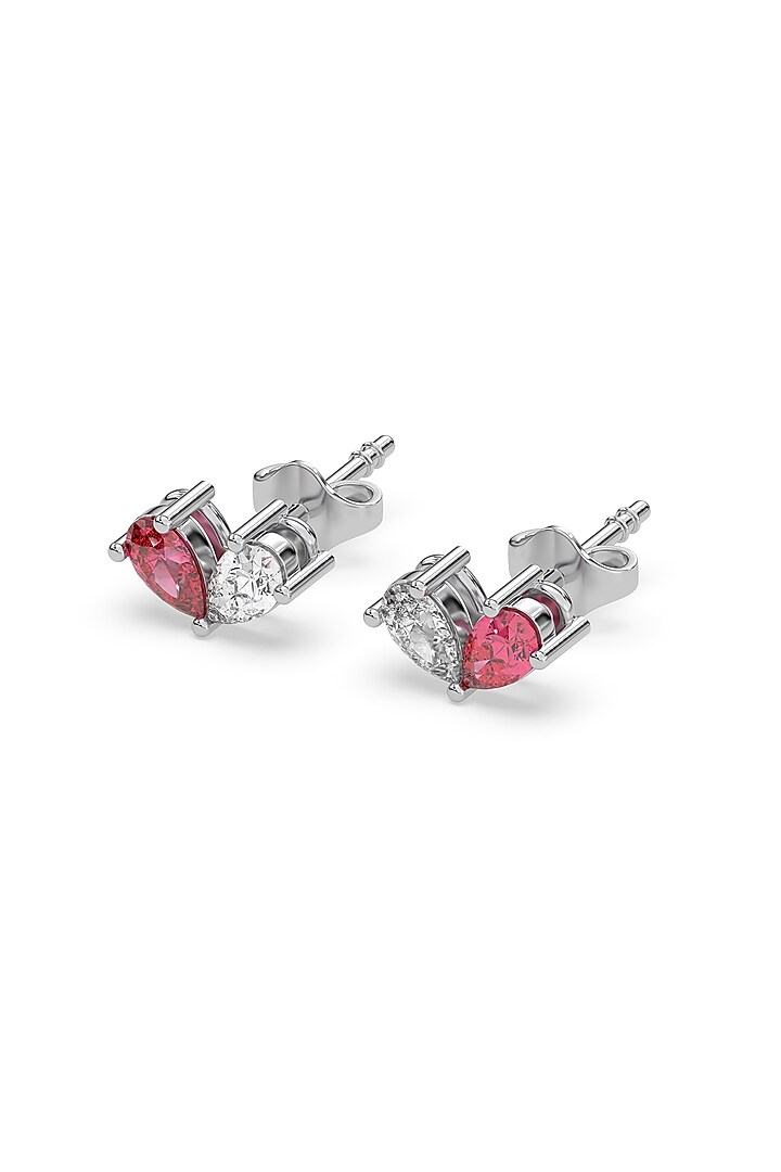 Silver Finish Pear Toi-Moi Diamond Stud Earrings In Sterling Silver by Lukson at Pernia's Pop Up Shop