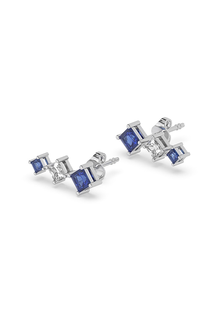 Silver Finish Diamond & Blue Stone Ear Cuffs In Sterling Silver by Lukson at Pernia's Pop Up Shop