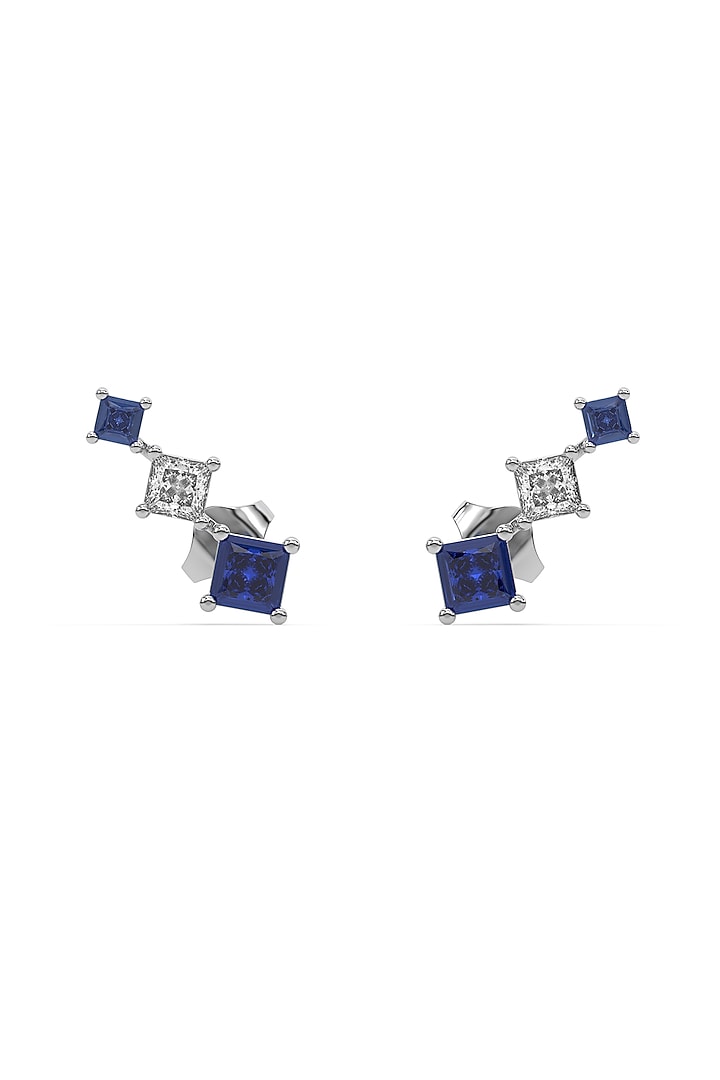 Silver Finish Diamond & Blue Stone Ear Cuffs In Sterling Silver by Lukson at Pernia's Pop Up Shop