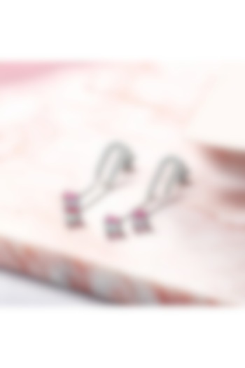 Silver Finish Diamond & Ruby Stone Drop Earrings In Sterling Silver by Lukson at Pernia's Pop Up Shop