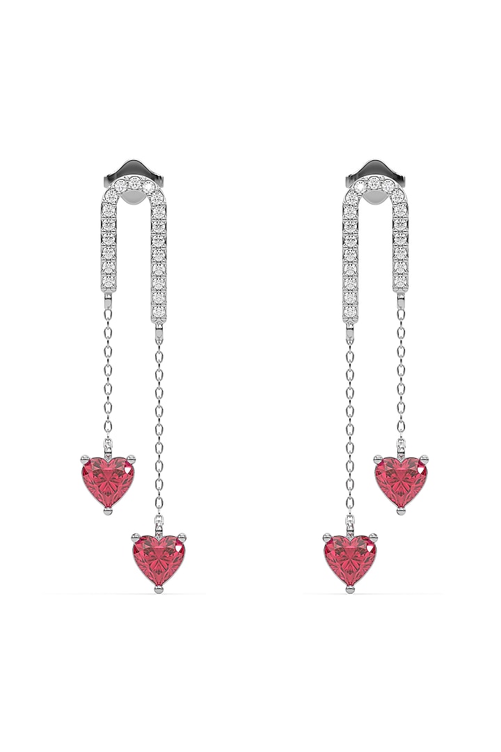 Silver Finish Diamond & Ruby Stone Drop Earrings In Sterling Silver by Lukson at Pernia's Pop Up Shop