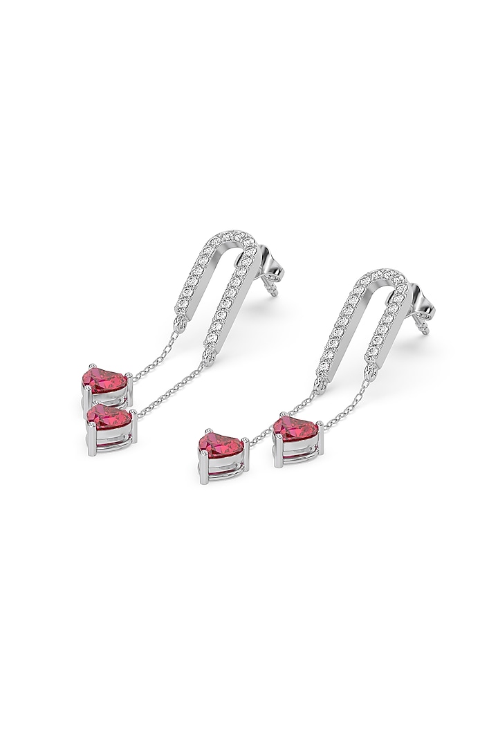 Silver Finish Diamond & Ruby Stone Drop Earrings In Sterling Silver by Lukson at Pernia's Pop Up Shop