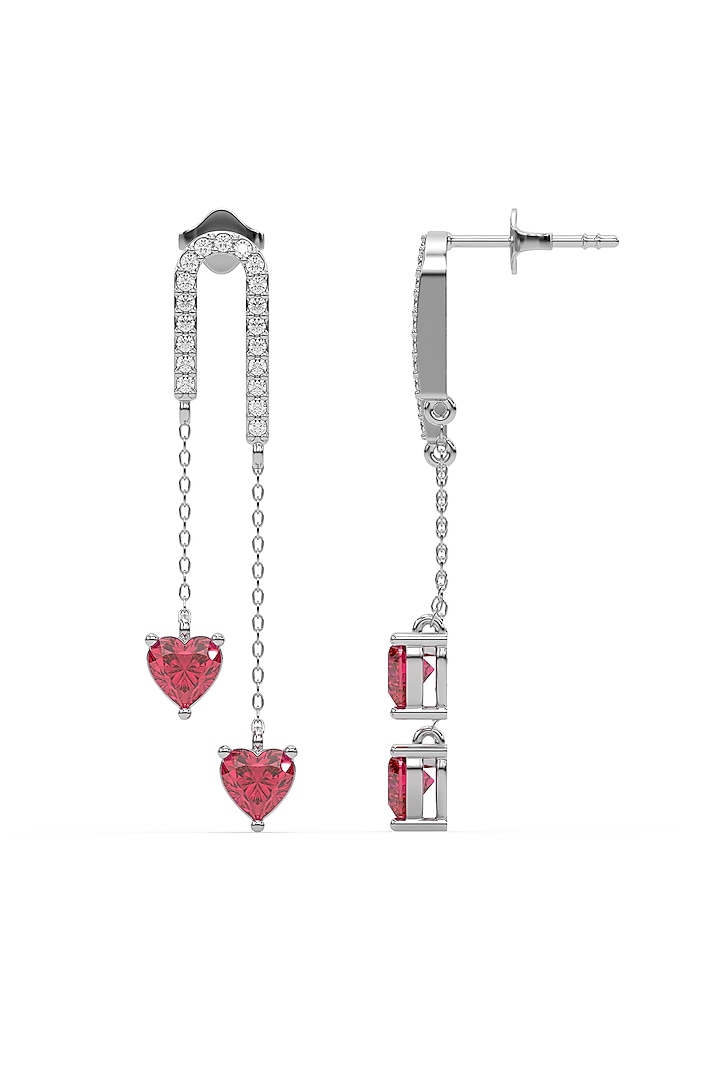 Silver Finish Diamond & Ruby Stone Drop Earrings In Sterling Silver by Lukson at Pernia's Pop Up Shop