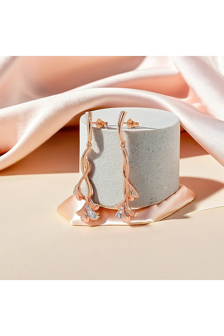 Rose Gold Finish Diamond Floral Drop Earrings by Lukson at Pernia's Pop Up Shop