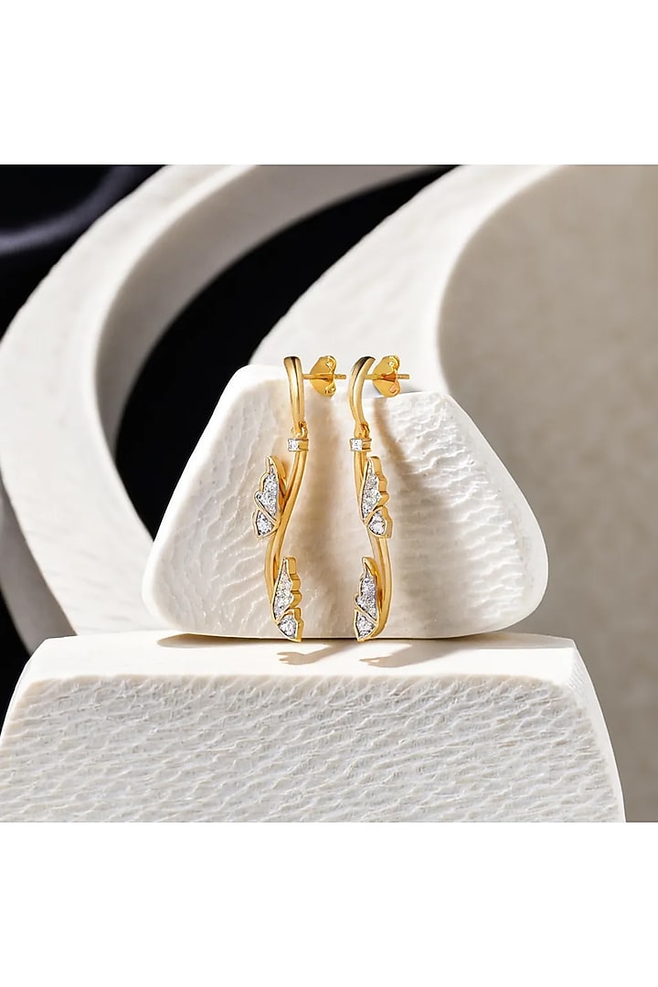 Gold Plated Diamond Whimsical Wing Drop Earrings by Lukson at Pernia's Pop Up Shop