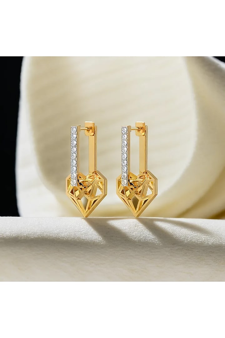 Gold Plated Diamond Heart-Shaped Huggie Earrings by Lukson at Pernia's Pop Up Shop