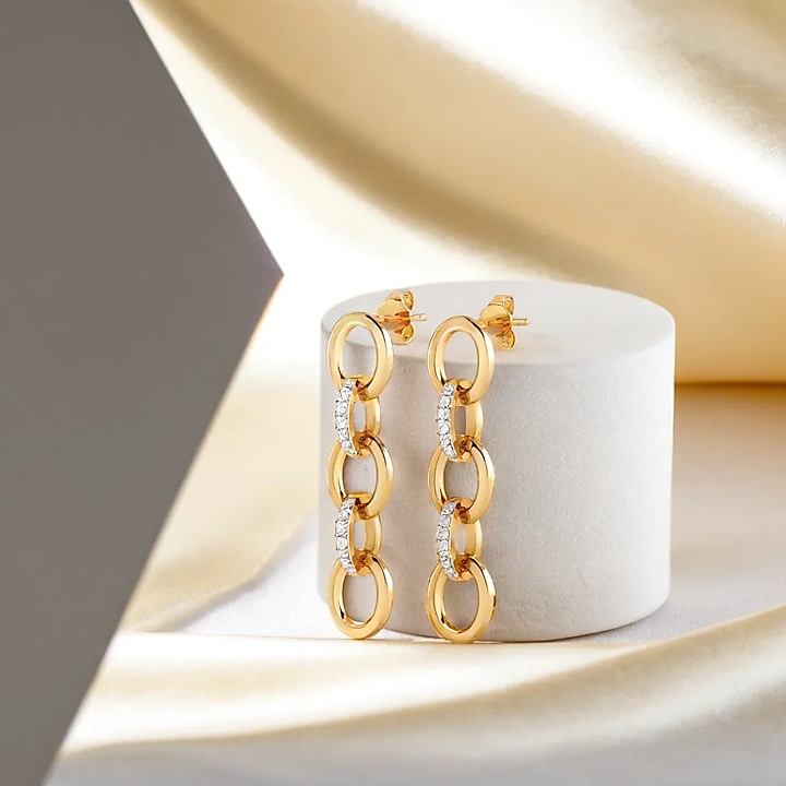 Gold Plated Diamond Link Chain Drop Earrings by Lukson at Pernia's Pop Up Shop