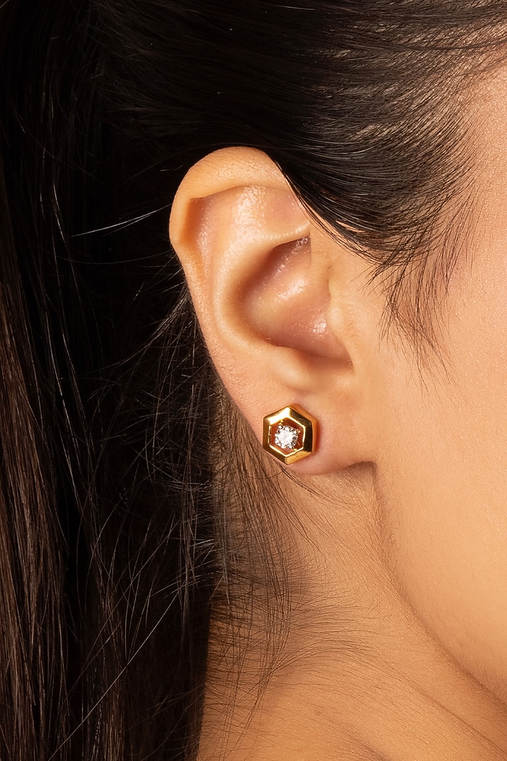 Gold Plated Lab-Grown Solitaire Diamond Stud Earrings by Lukson at Pernia's Pop Up Shop